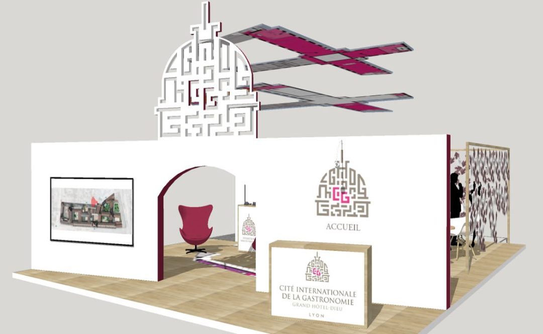 Stand pour promouvoir la Cité Internationale de la Gastronomie à Lyon